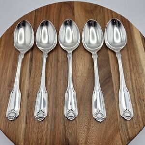 Set Of 5 Oneida Community Silverplate Silver Shell Soup Spoons